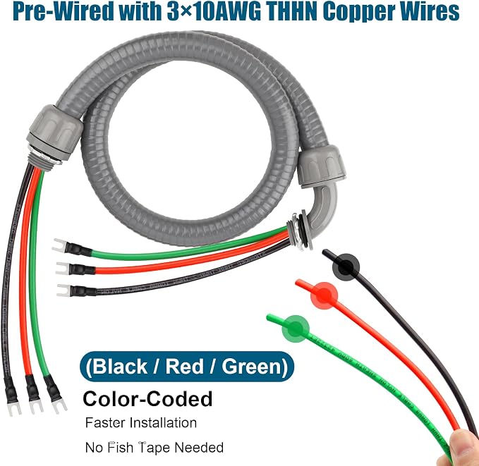 4FT Non-Metallic Liquid-Tight Conduit Kit, 1/2" Pre-Wired Electrical Whip - Image 3