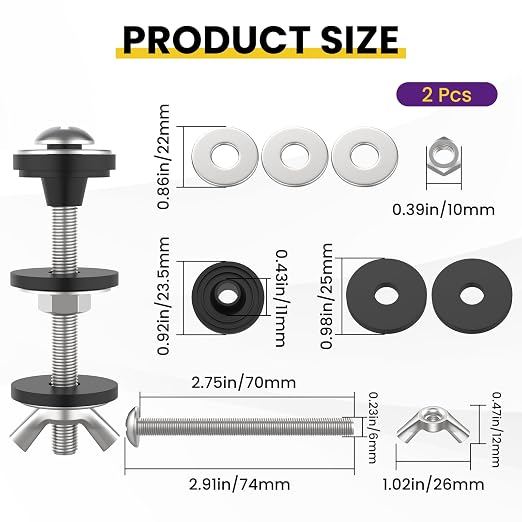 2 Pcs Universal Toilet Tank to Bowl Bolts Kit, Heavy Duty Stainless Steel - Image 2