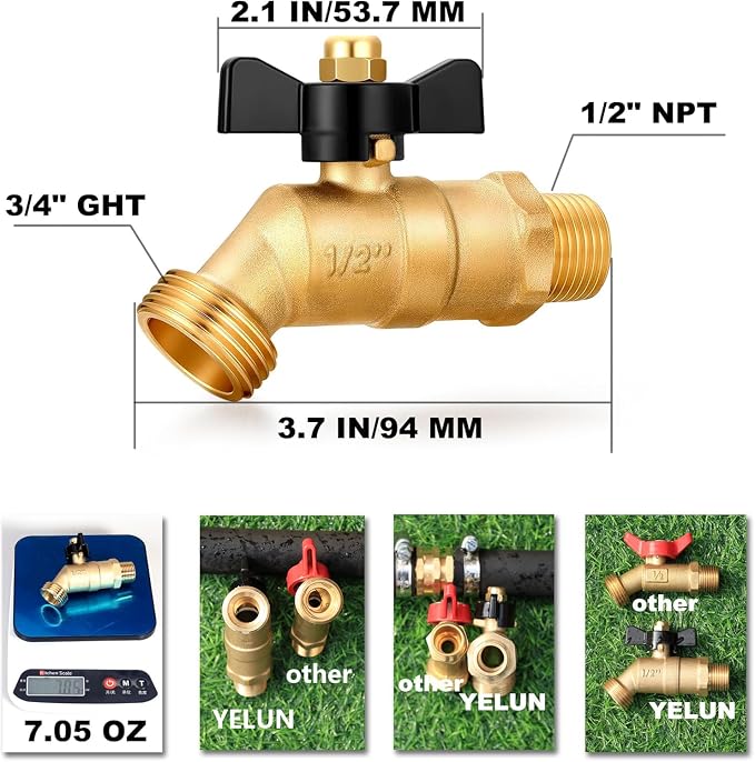 Brass Ball Valve Full Flow Male Hose Bibb 1/2" Male NPT inlet Connection - Image 2