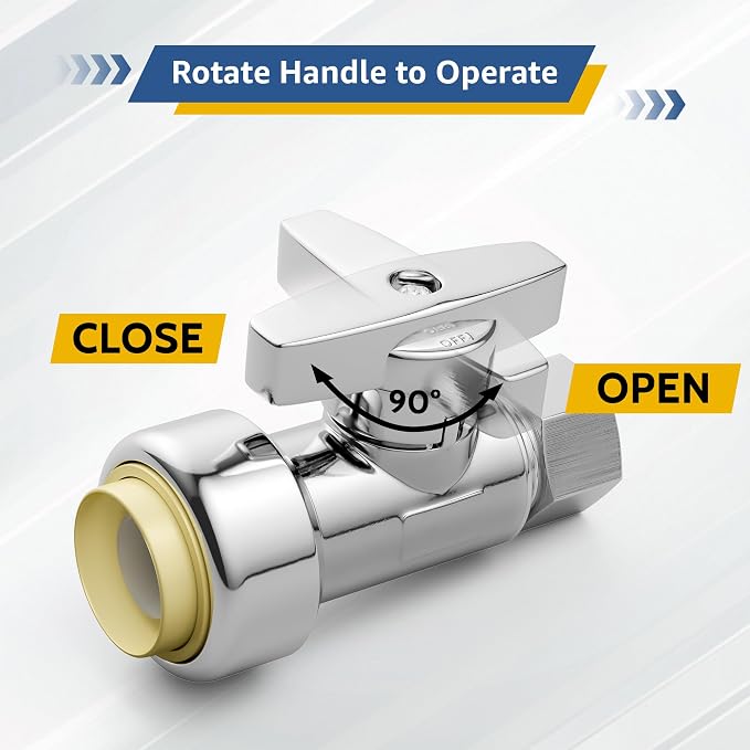 Push-Fit Straight Stop Valve 10-Pack, 1/2" Push x 3/8" OD Compression, 1/4 Turn - Image 5