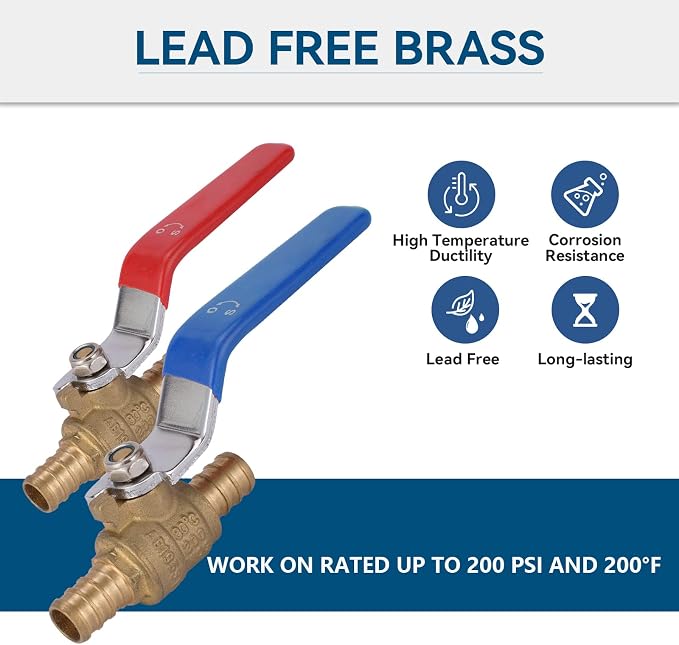10-Pack GUOFIS 1/2-Inch PEX Crimp Full Port Ball Valve | 1/4 Turn Hot and Cold - Image 3