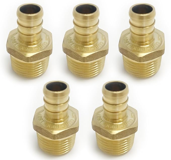5PC Pex Barb Crimp Brass Fittings 3/4Inch x 3/4Inch NPT Male Adapter | ASTM - Image 2