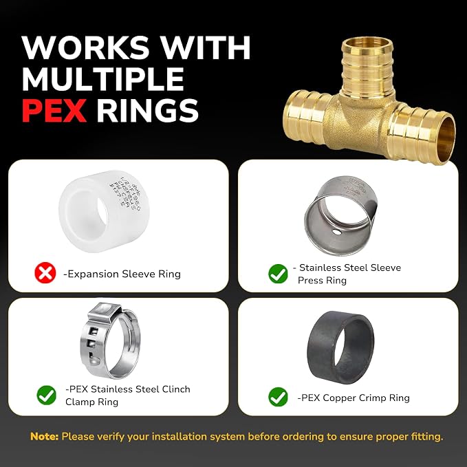 1/2" PEX Tee, PEX Fittings, Heavy-Duty Brass Crimp Fittings - Image 7