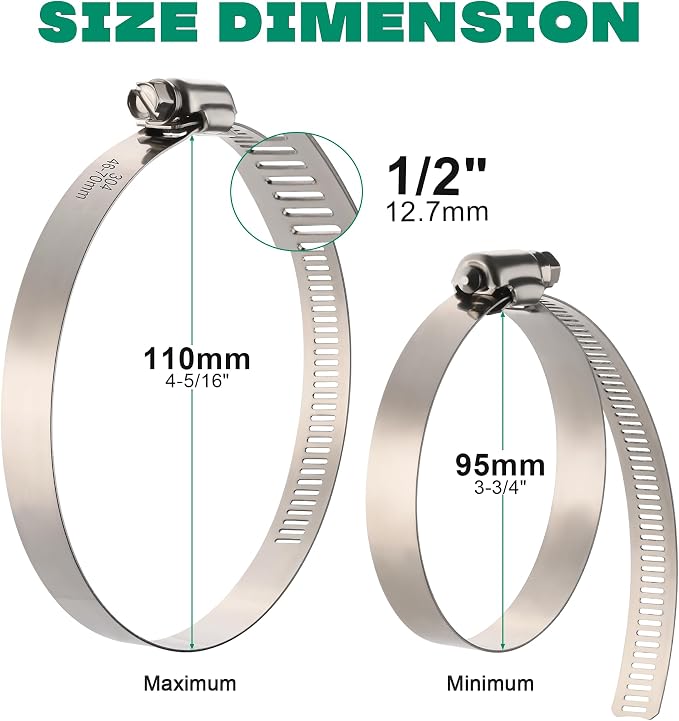 OURU Large Hose Clamps, 10 Pack 4 Inch Stainless Steel Hose Clamps Adjustable - Image 2