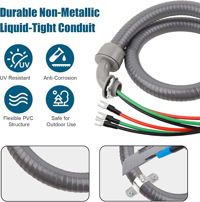 4FT Non-Metallic Liquid-Tight Conduit Kit, 1/2" Pre-Wired Electrical Whip - Image 2