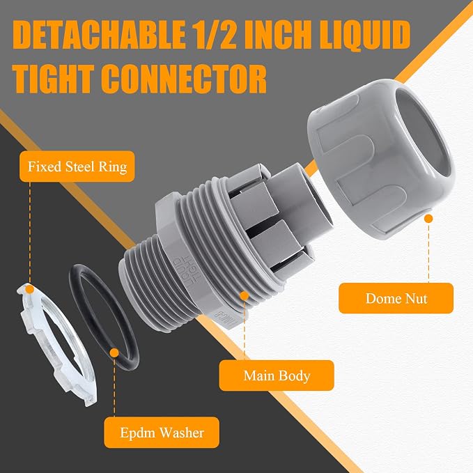 2pcs 1/2 Inch NPT Liquid Tight Connector | 180-Degree, Electrical Conduit - Image 3
