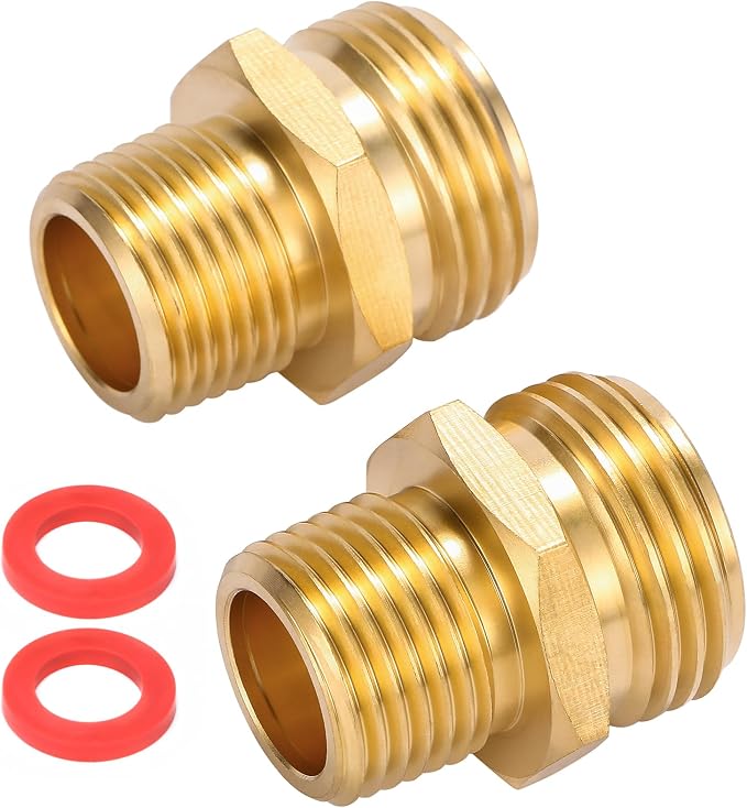 2 Pack 3/4" GHT to 3/4" NPT Male Connector, Brass Garden Hose Fitting, Male by Sanpaint