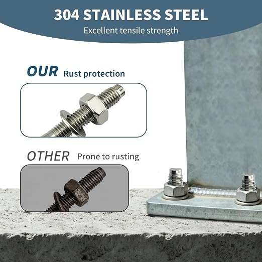 3/8"x3"304 Stainless Steel Wedge Concrete Anchors, Heavy Duty Expansion Bolts - Image 3