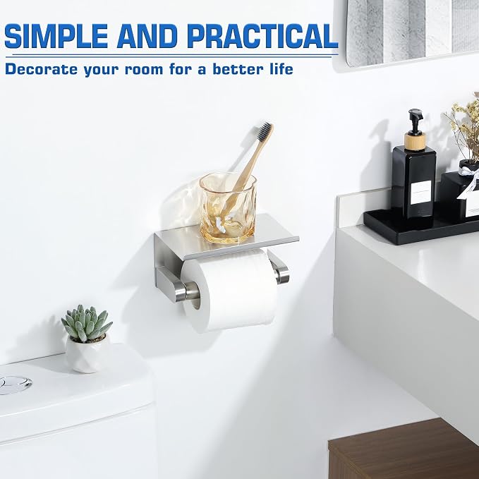 Alise Toilet Paper Holder with Shelf Wall Mount Adhesive or Drill - Image 7