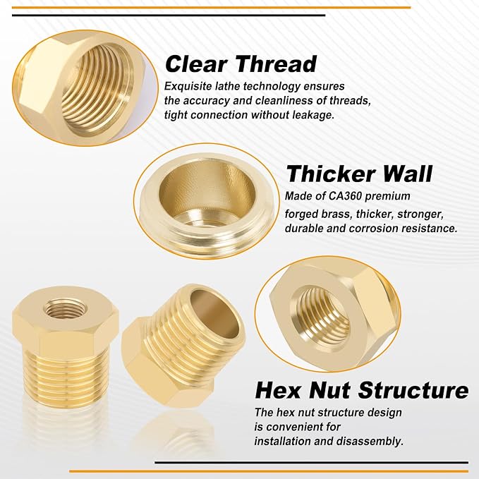 KOOTANS 4pcs Heavy Duty 1/2 NPT Male Thread to 1/8 NPT Female Thread Brass - Image 3
