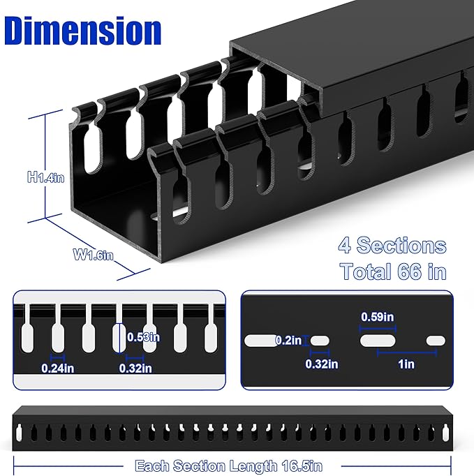 1.4"H x 1.6"W Cable Raceway, 66in Under Desk Wire Management Channel, 16.5in - Image 2