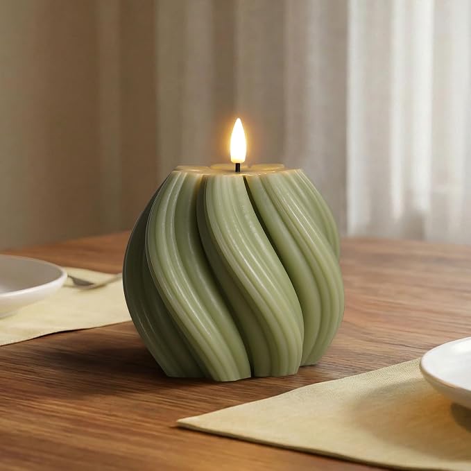 Sage Green Swirl Flameless Candles - Image 9
