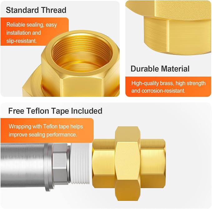 GASHER 5PCS 3/8" FNPT Brass Union Pipe Fitting | 3/8 Inch Female x 3/8 Inch - Image 4