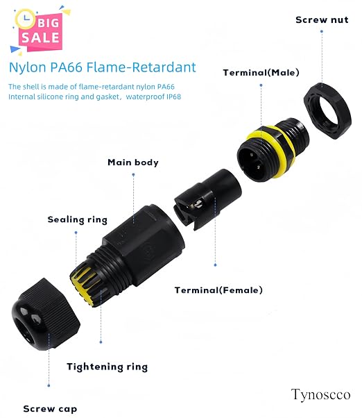 I-Shape 2-Way IP68 Waterproof Junction Box, Inline M18 Cable Connector - Image 2