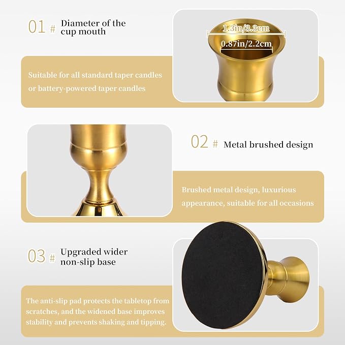 4 Pcs Brass Gold Taper Candle Holders, Vintage Metal Candlestick Holders Set - Image 5