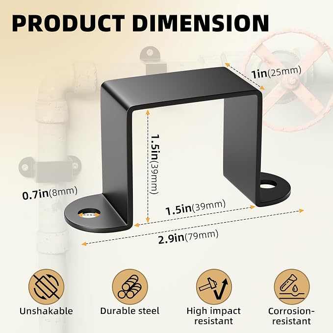 3 Pack 1.5 x 1.5 Inch Square Tube Strap Clamps, U Brackets - Image 2