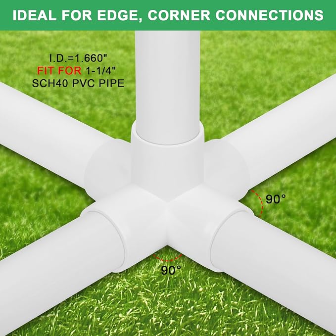 2Pack 1-1/4" Tee PVC Pipe Fitting 5 Way Elbow Connector Furniture Grade SCH40 - Image 3