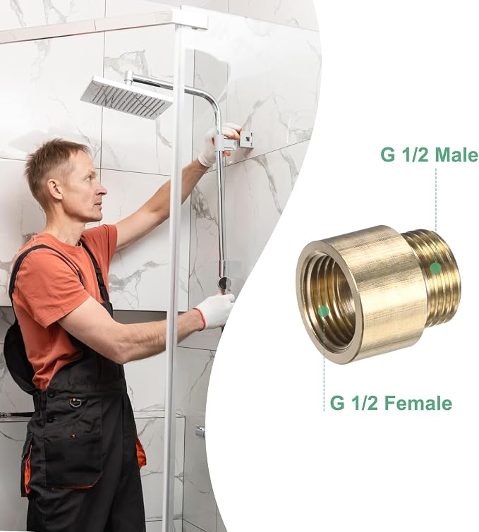 M METERXITY Shower Head Extension Arm, Brass G1/2 Male to Female Extension Pipe - Image 4