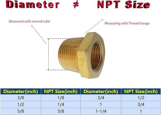 3/8" x 1/8" NPT Bushing Brass Reducer Adapter Reducing Pipe Fitting 5pcs - Image 2