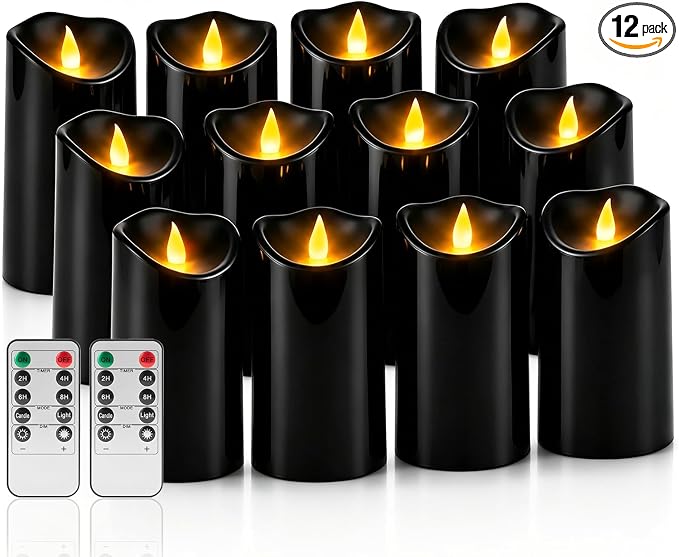 Flameless Candles 3"D X 6"H Set of 12 Outdoor Indoor Ivory Pillars Battery by Artmarry
