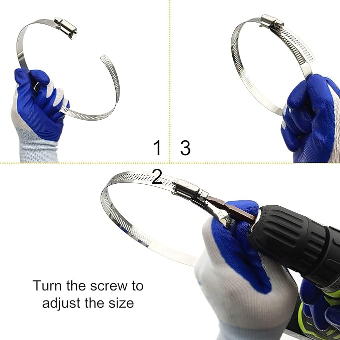 3" 4” 5" Adjustable 304 Stainless Steel Duct Clamps | Hose Clamps Assortment Kit - Image 5