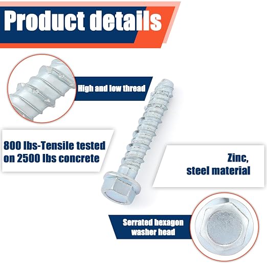 Tandefio 120 Pack 1/2 x 3 Concrete Anchors and Screw Kits Galvanized | Large - Image 3