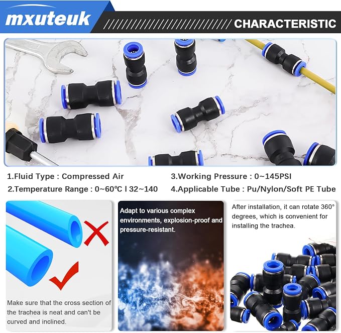 mxuteuk 110PCS Quick Connect Air Hose Fittings, 4/6/8/10/12mm Straight Push to - Image 4