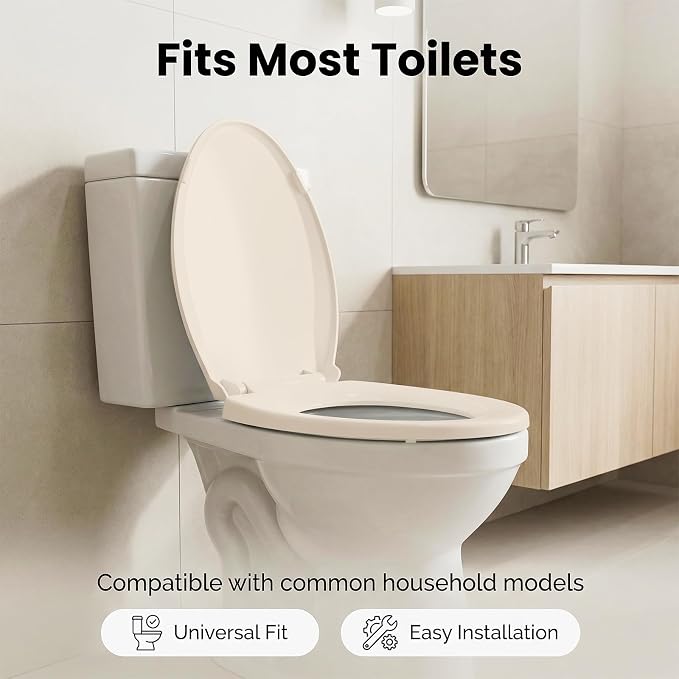Almond Elongated Toilet Seat, 18.5 x 14.2 Inch Durable Plastic Toilet Seat - Image 4