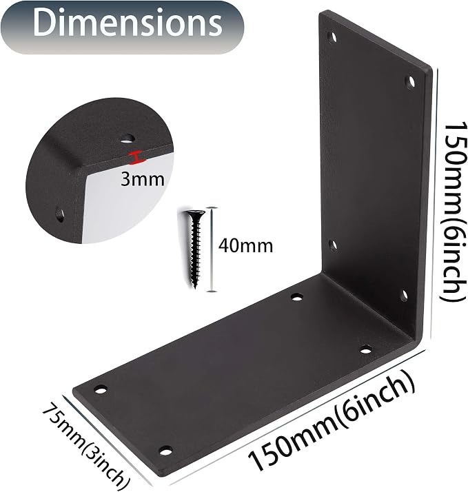 4Packs Heavy Duty Steel Corner Brackets, 90 Degree Angle Post Bracket-6"x 6" - Image 2