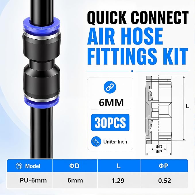 mxuteuk 30PCS 6mmOD Push to Connect Fittings, 6mm OD Air Line Fittings - Image 2