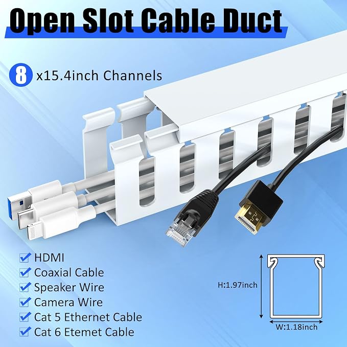 Open Slot Wiring Raceway Cable Duct, Cable Management Cord Track | 123" open - Image 2