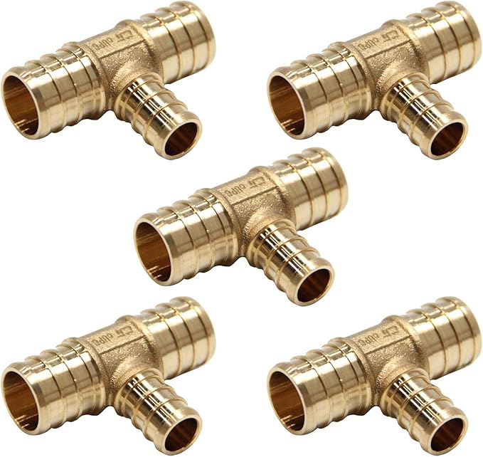 5PC EFIELD Barb Pex 3/4" x 3/4" x 1/2" Reducing Tee Brass Crimp Fittings | by EFIELDPEXTUBING