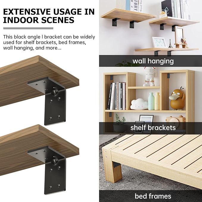 4 PCS Heavy Duty Steel Corner Brackets, DIY L Shelf Brackets, Metal Joint - Image 6