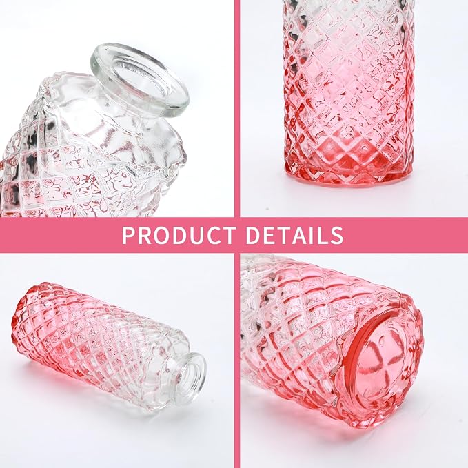 Pink Small Flower Vase Set, Glass Bud Vase in Bulk Set of 8 | Artistic and - Image 3