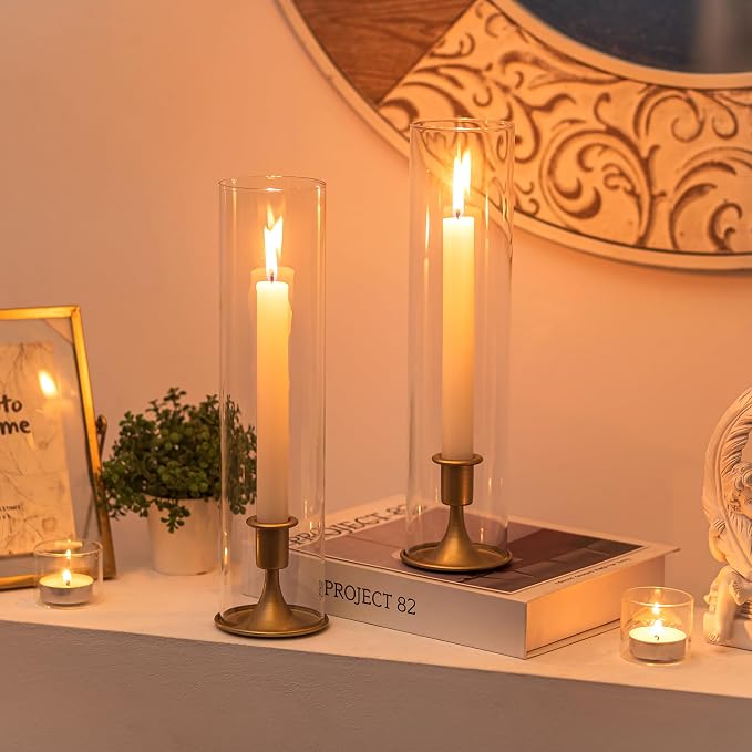 Romadedi Hurricane Candlestick Holders Gold, Taper Candle Holder, Matte Gold - Image 3