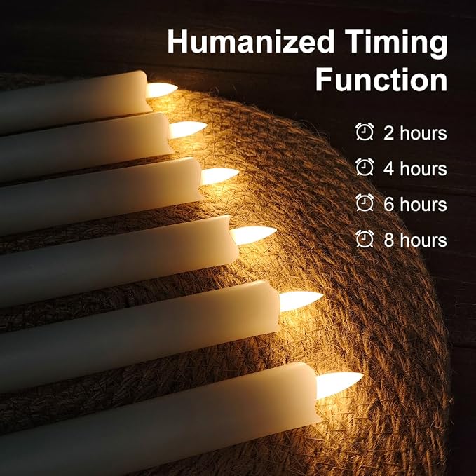Battery Operated Flameless Ivory Taper Candles Flickering–Set of 6, Realistic - Image 2