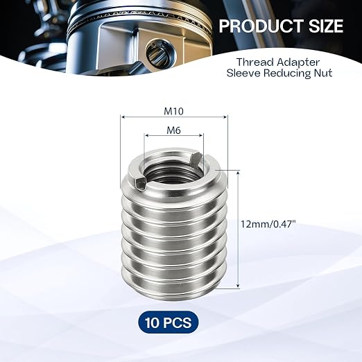 10Pcs Thread Adapter Sleeve Reducing Nut, M10 M to M6 F, 12mm Length | M10 x - Image 2