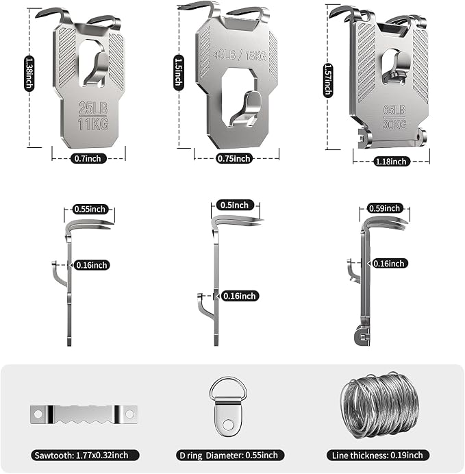 111Pcs 25 40 65 LB Drywall Picture Hangers Claw Heavy Duty No Damage | Picture - Image 2