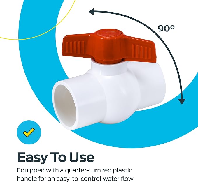 Eastman 1-1/2 Inch Slip Schedule 40 PVC Quarter Turn Ball Valve, Brass Plumbing - Image 5
