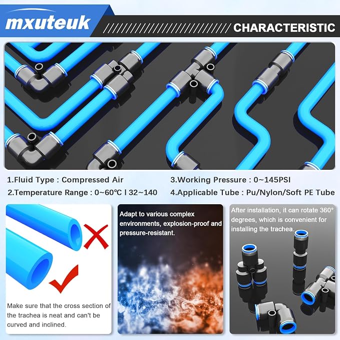 mxuteuk 1/4"OD Push to Connect Fittings Quick Connect Air Hose Fittings - Image 4
