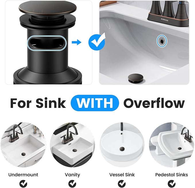 Bathroom Sink Drain with Overflow with Hair Catcher Anti-Clog Sink Strainer - Image 2