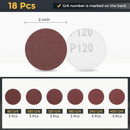 HARFINGTON 18Pcs 2Inch Sanding Disc Hook & Loop Sandpaper Aluminum Oxide | - Image 2