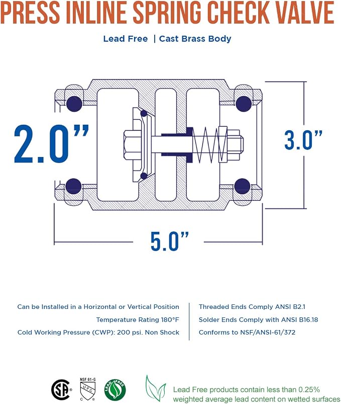 Midline Valve 372S422-5 Inline Spring Loaded Check Valve, Backflow Prevention - Image 5