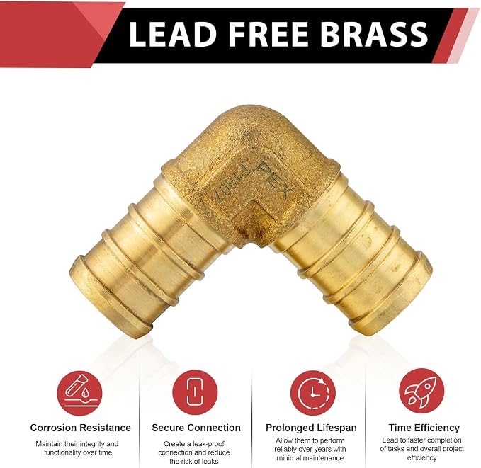 30PACK EFIELD 1/2 Inch Pex Elbow Barb Crimp Brass Fitting | - Image 3