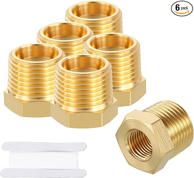 6 Pack Male to FeMale Adapters, 3/8" Male NPT x 1/8" FeMale NPT Brass Hex by Rebower