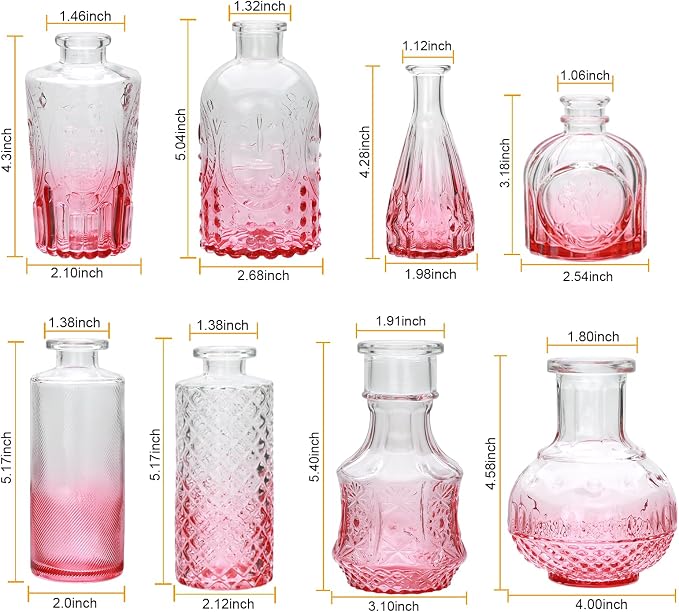 Pink Small Flower Vase Set, Glass Bud Vase in Bulk Set of 8 | Artistic and - Image 2