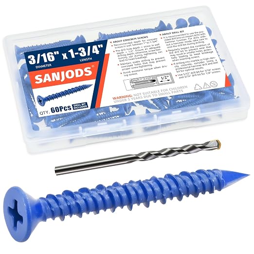 3/16" x 1-3/4" Concrete Screw Anchor, Cement or Stucco by Unknown