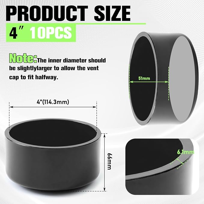 10 Packs 4 Inch PVC Pipe End Cap, Fits 4.5" Od Schedule 40 Furniture Grade - Image 2