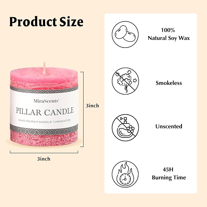 3x3 Inch Pink Pillar Candles Set of 3 - Image 6