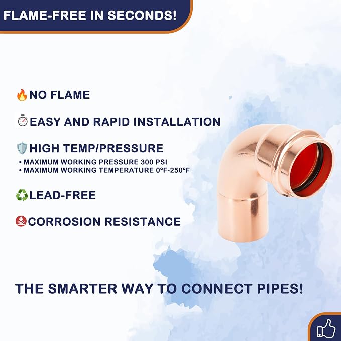 Copper Press Fittings 90 degree Street Elbow 3/4" FTG x P 10 Pack | Zero Lead - Image 4